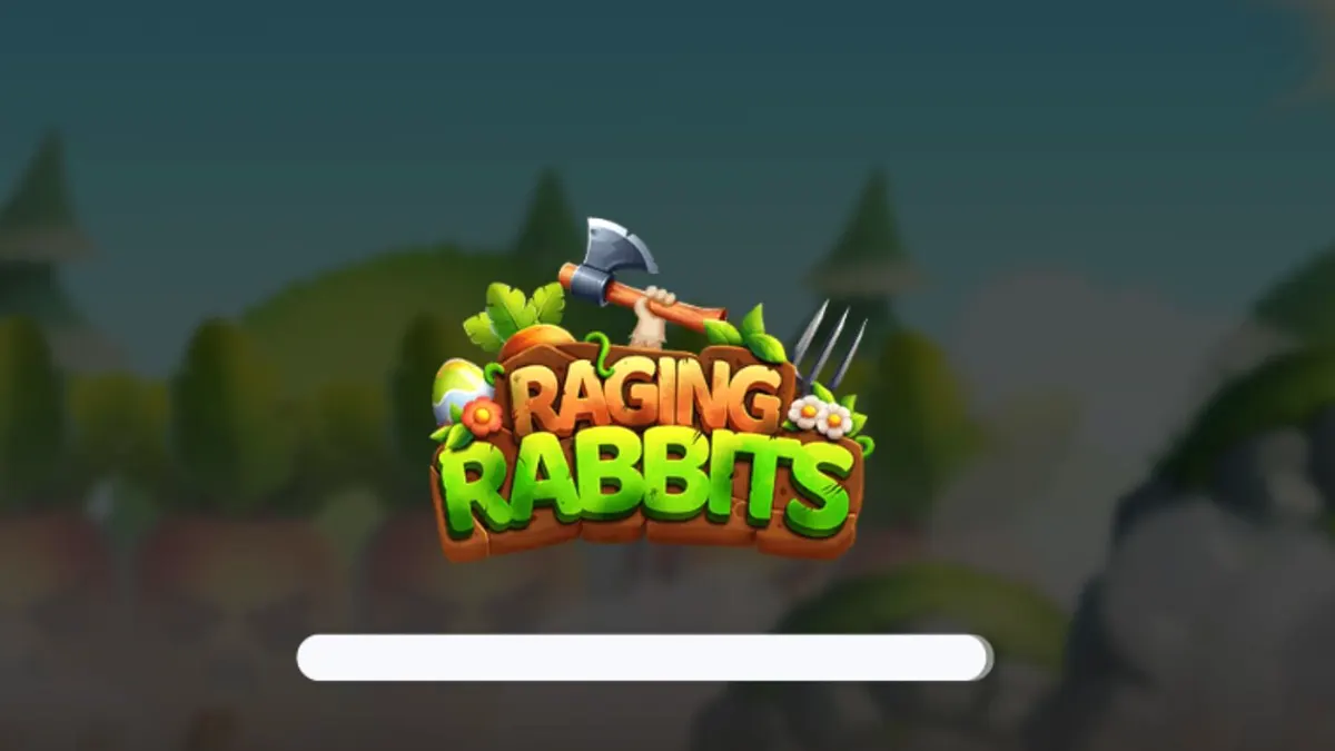 Raging Rabbits slot theme featuring cartoon rabbits in a military battlefield setting
